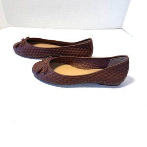 Women's Woven Brown Leather Ballet Flats Size 8 French Sole NY  Excellent Cond!